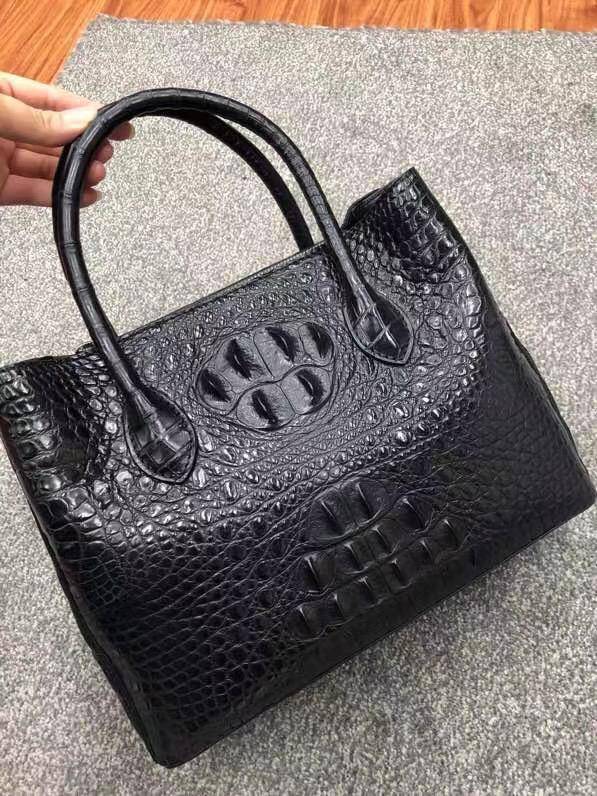 Large Rossie Viren women's crocodile skin leather satchel bag, 35cm, with textured exterior and sturdy handles.