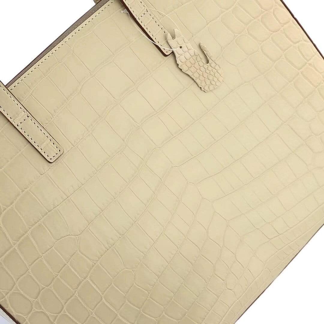 Cream women's genuine leather tote bag by Rossie Viren, featuring a slouchy shopper design with shoulder straps and spacious interior.
