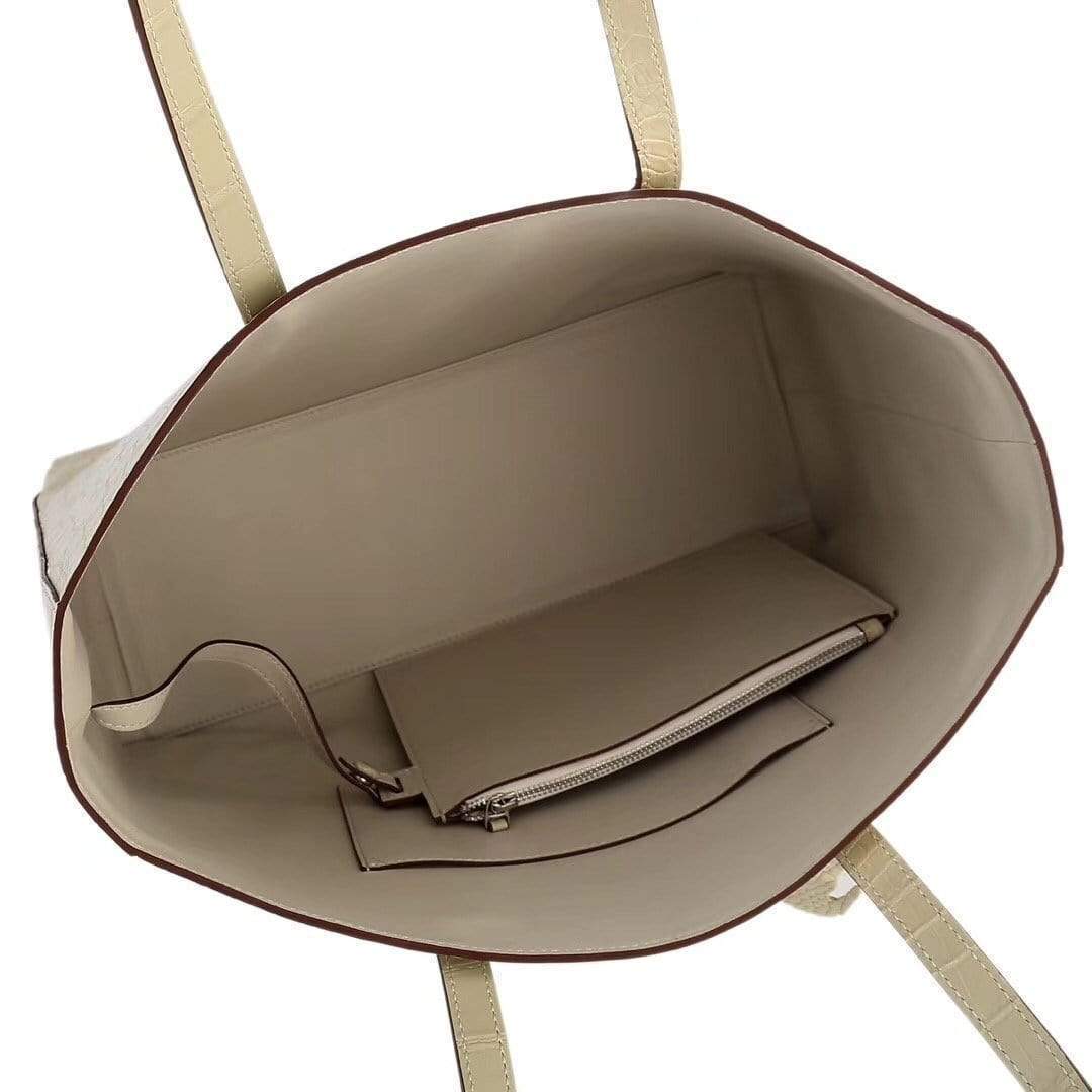 Cream women's genuine leather tote bag by Rossie Viren, featuring a spacious shoulder design and slouchy shopper style.