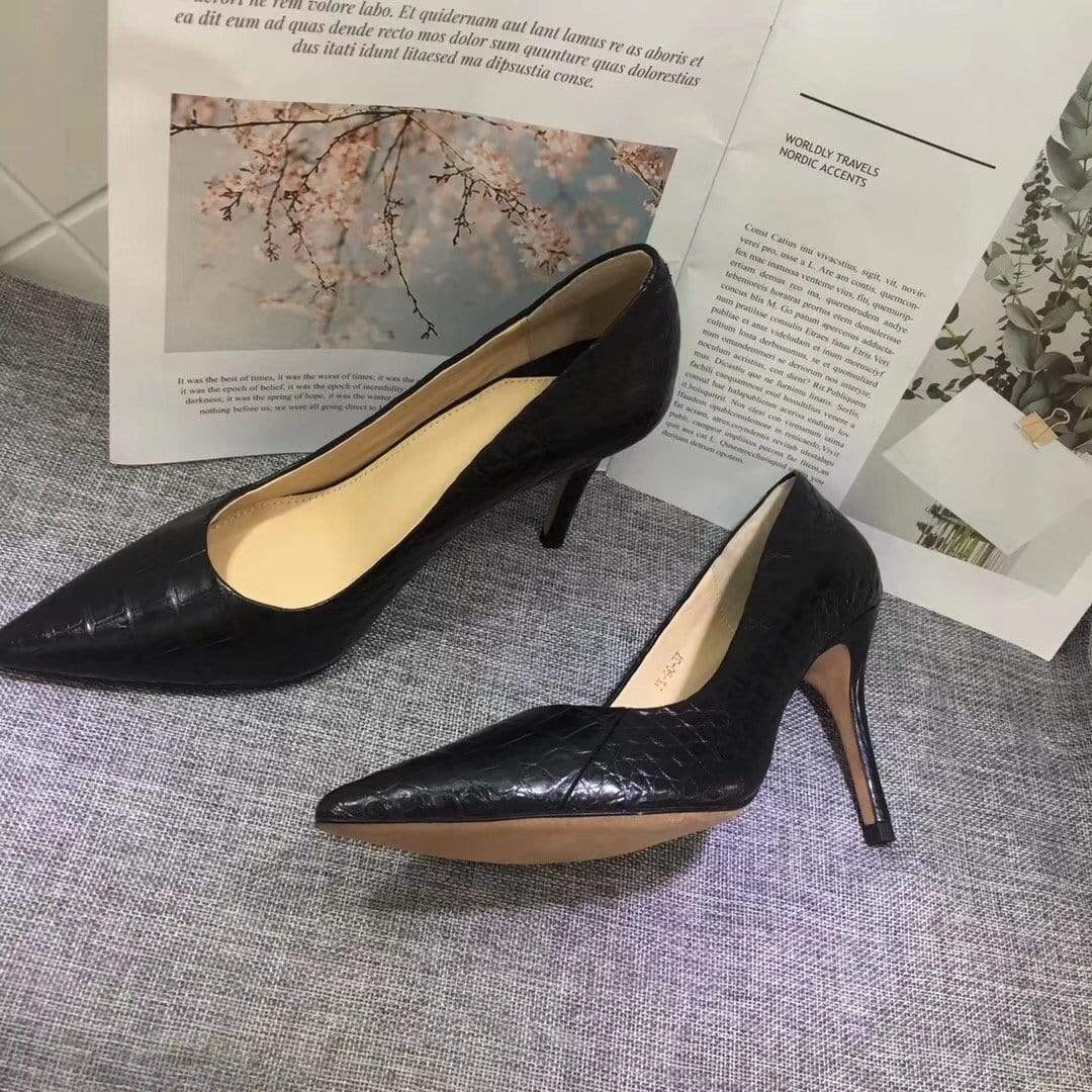 Crocodile Shoes Womens Genuine  Crocodile Belly Leather Pointed Toe Pumps