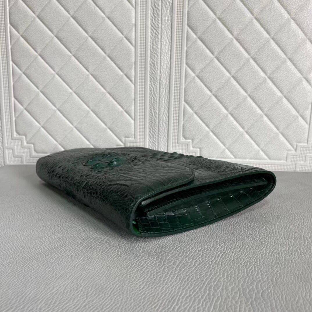 Rossie Viren women's genuine crocodile leather clutch with card holder design, featuring a sleek, textured crocodile pattern.
