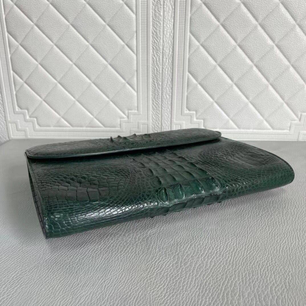 Rossie Viren women's genuine crocodile leather clutch with card holder features, showcasing slim, elegant design and textured leather.