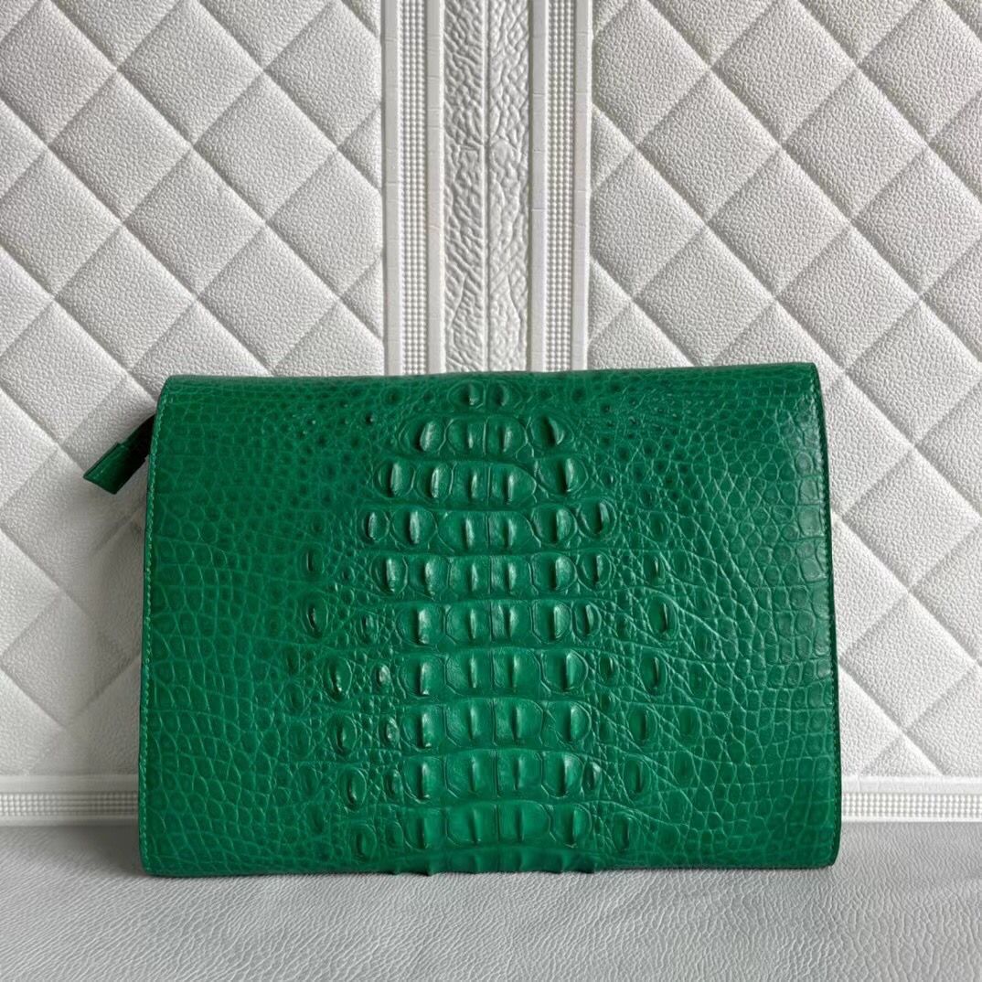 Rossie Viren women's genuine crocodile leather clutch used as a stylish card holder with textured crocodile pattern.