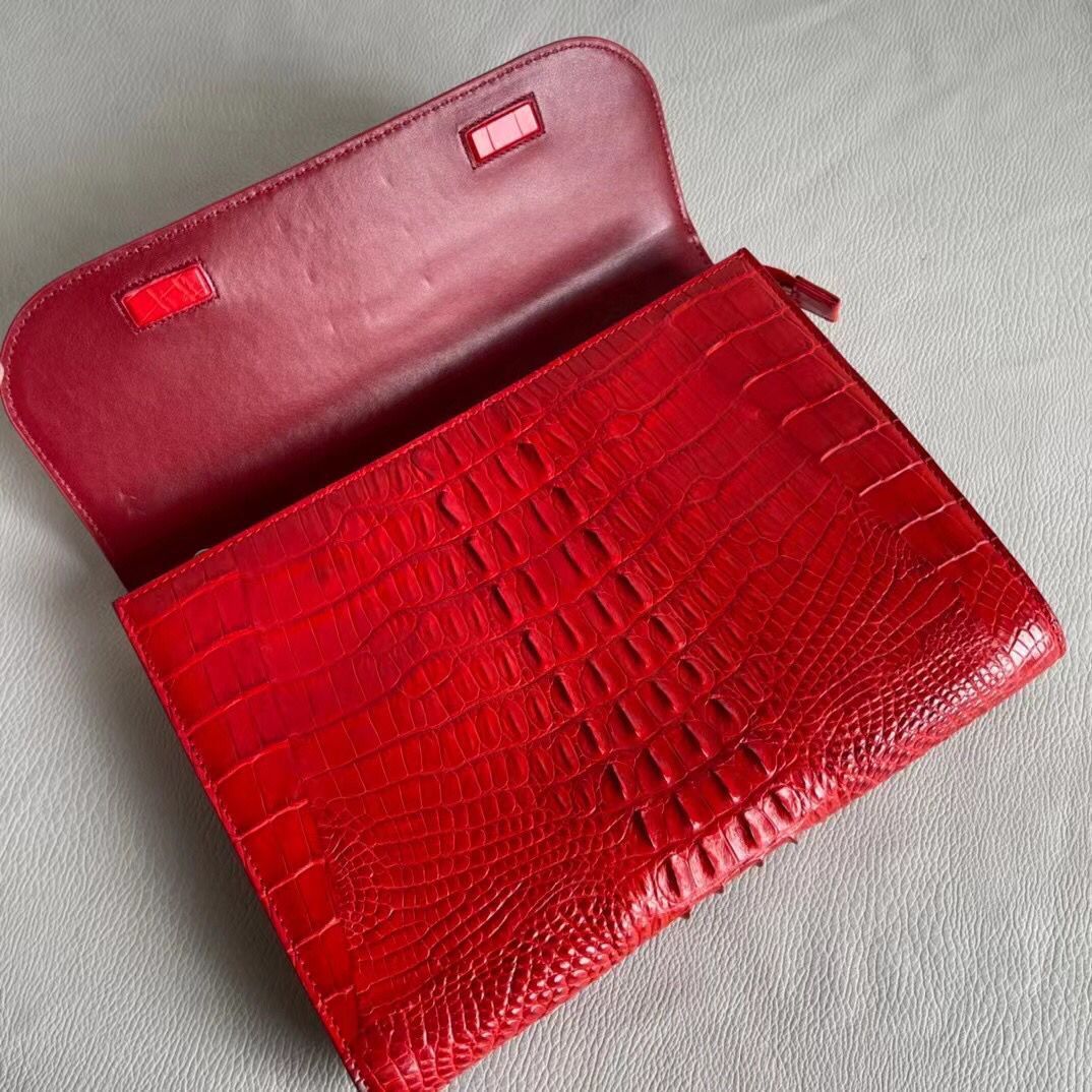 Rossie Viren women's genuine crocodile leather clutch with card holder, showcasing textured crocodile skin and elegant design.