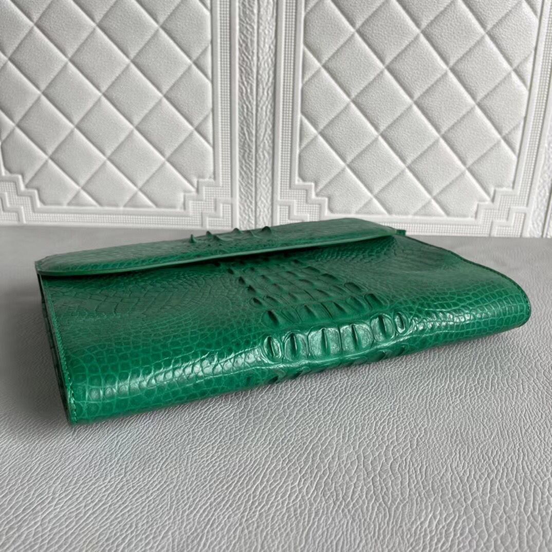 Rossie Viren women's genuine crocodile leather clutch with a sleek card holder design, showcasing textured crocodile pattern.