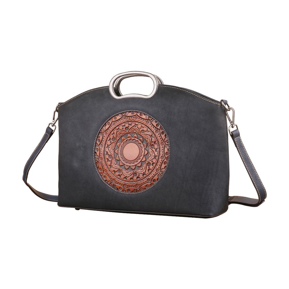 Rossie Viren Women's Womens Genuine Leather Tote Handbag Metal Top-Handle Bag Small