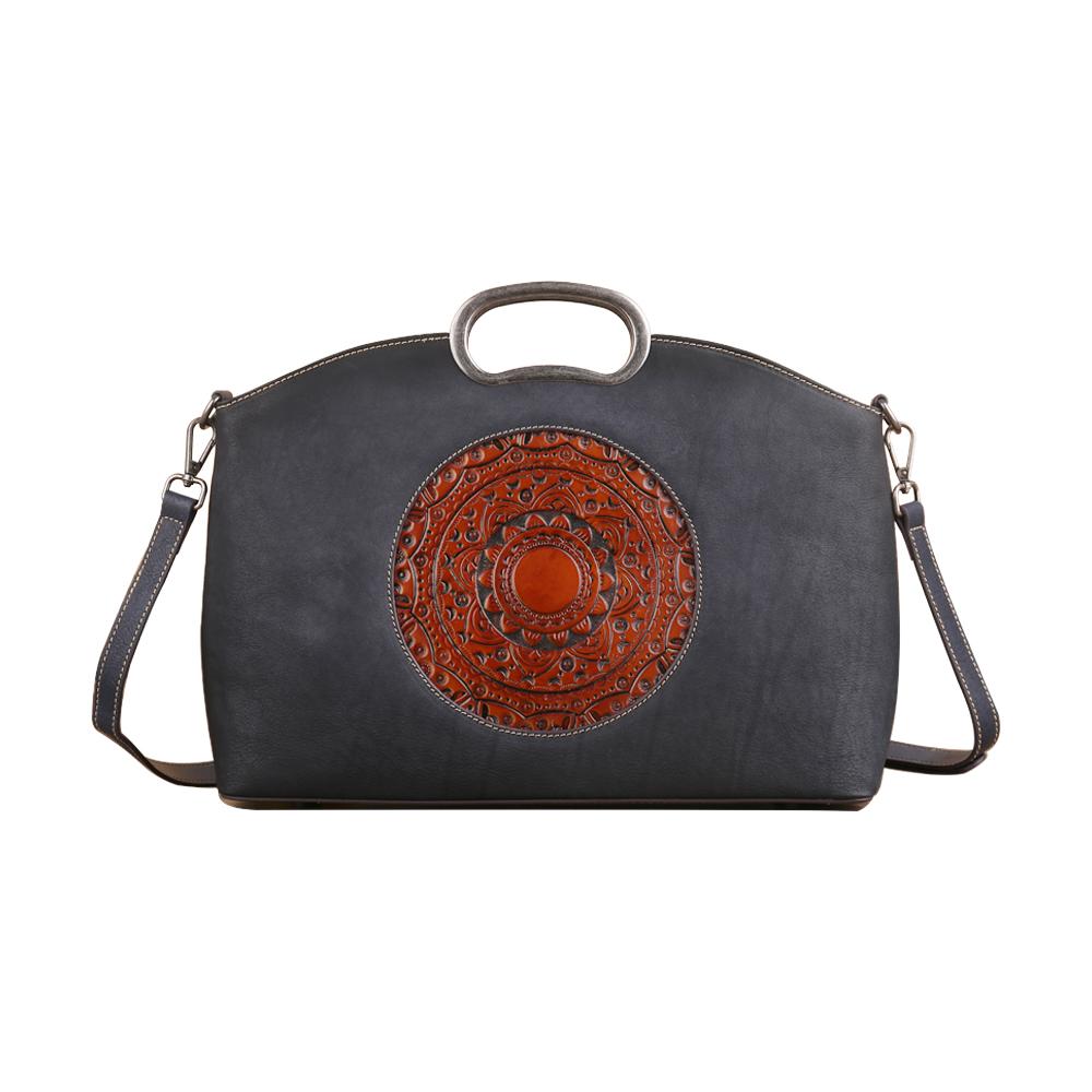 Rossie Viren Women's Womens Genuine Leather Tote Handbag Metal Top-Handle Bag Small