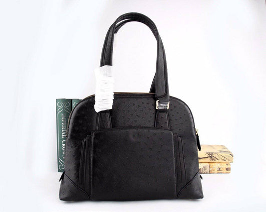 Womens Ostrich Leather Top Handle Shoulder Bag