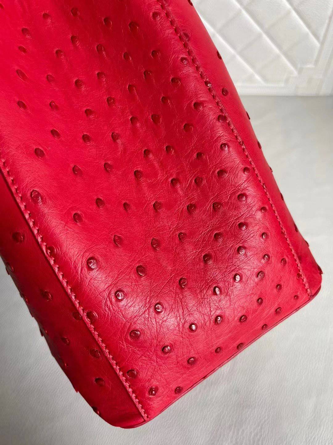 Womens Ostrich Leather Top Handle Shoulder Cross Body Bags Red 33cm