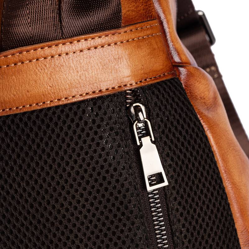 Rossie Viren women's vintage leather large backpack, stylish handbag with adjustable straps and spacious interior.