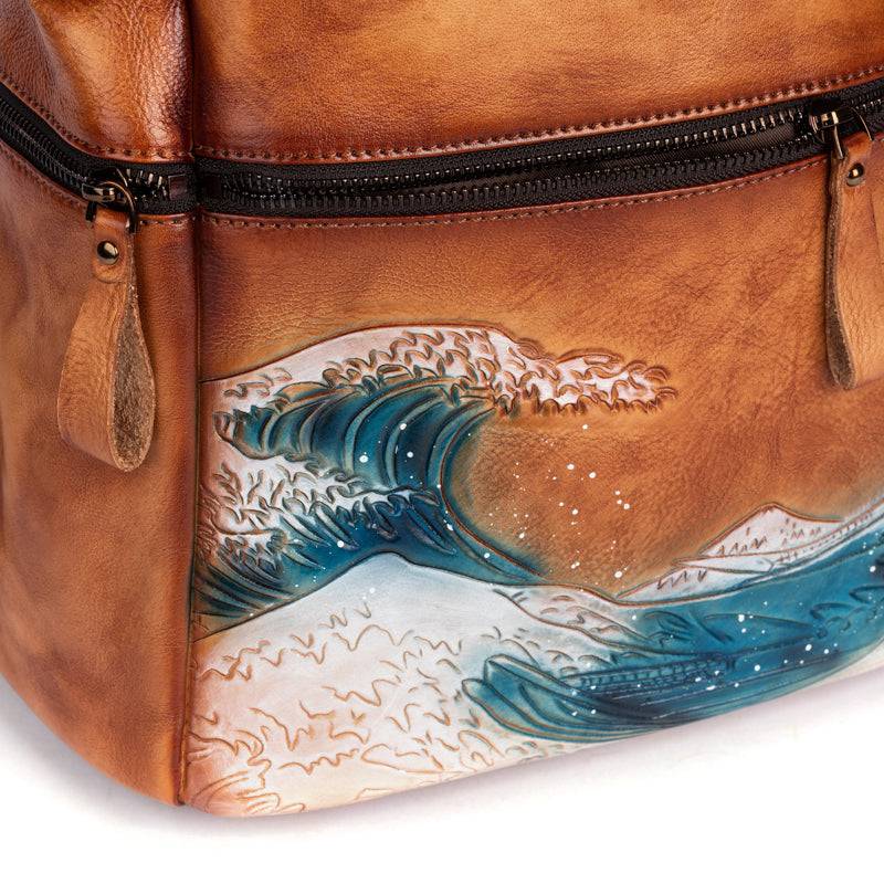 Rossie Viren women's vintage leather large backpack with multiple compartments and sturdy shoulder straps, stylish and functional handbag.