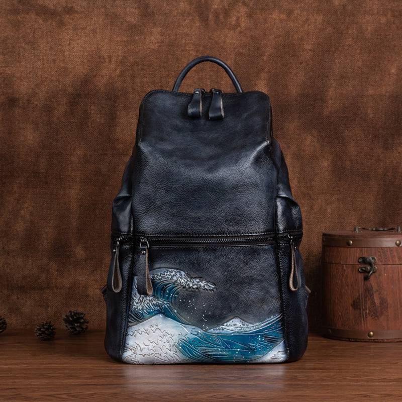 Rossie Viren women's vintage leather large backpack featuring sturdy straps and spacious interior, perfect for everyday use.