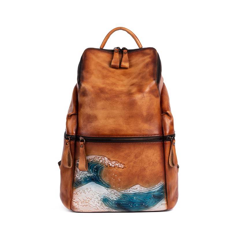 Rossie Viren women's vintage leather large backpack, stylish handbag with adjustable straps and spacious interior for everyday use.