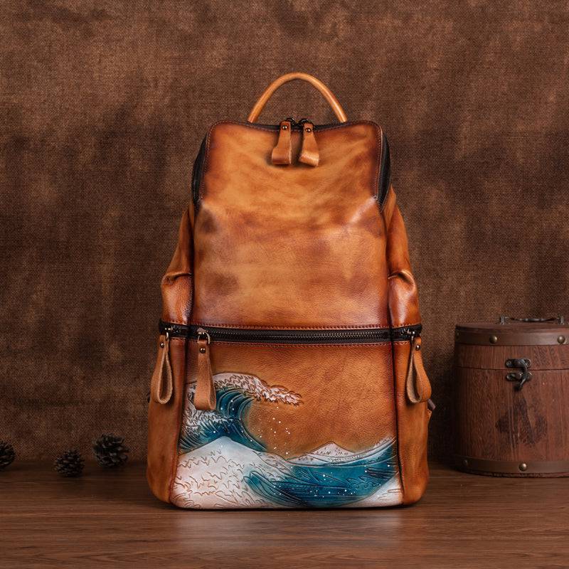 Rossie Viren women's vintage leather large backpack with sturdy straps and spacious compartments, ideal for everyday use.