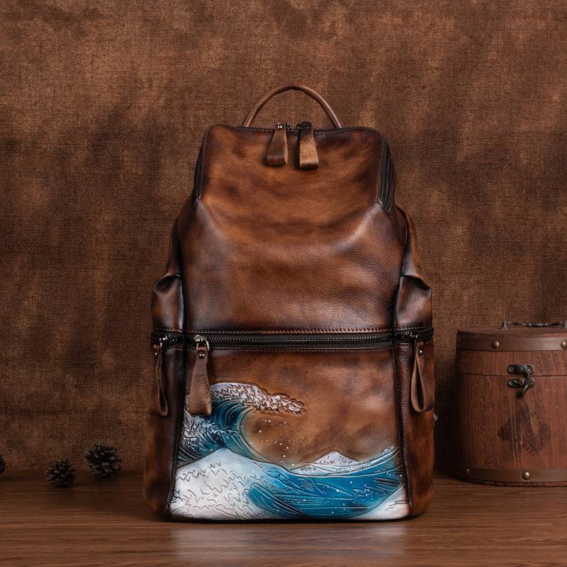 Rossie Viren women's vintage leather large backpack with adjustable straps and spacious interior, perfect for everyday use.