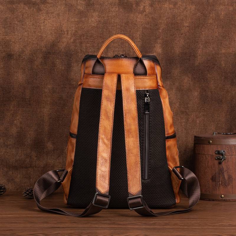 Rossie Viren women's vintage leather large backpack with adjustable straps and spacious interior, perfect for everyday use.