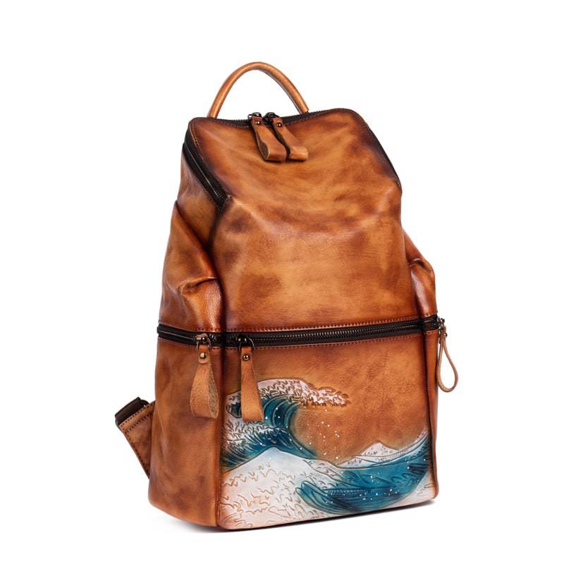 Rossie Viren women's vintage leather large backpack, stylish handbag with sturdy straps and spacious interior for daily use.