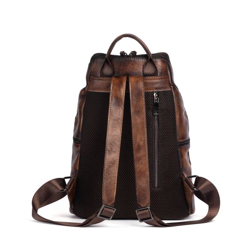 Rossie Viren women's vintage leather large backpack with adjustable straps and multiple compartments, stylish and spacious handbag.
