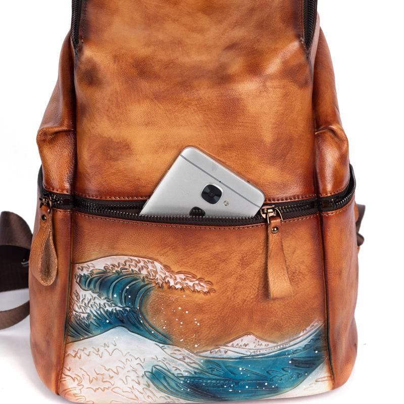 Rossie Viren women's vintage leather large backpack with adjustable straps, spacious interior, and classic handbag design.