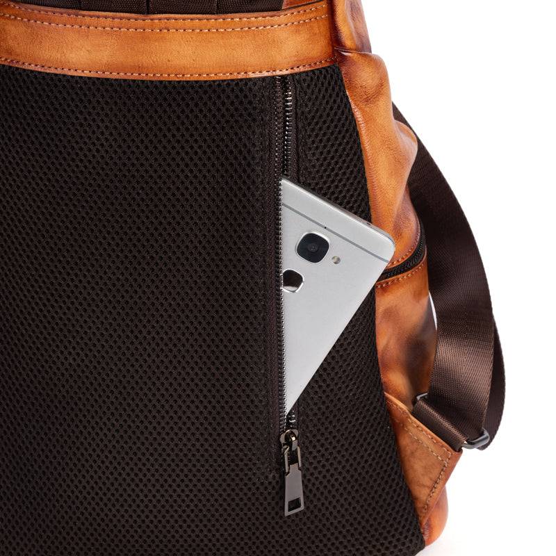 Rossie Viren women's vintage leather large backpack, stylish handbag with adjustable straps and spacious interior.