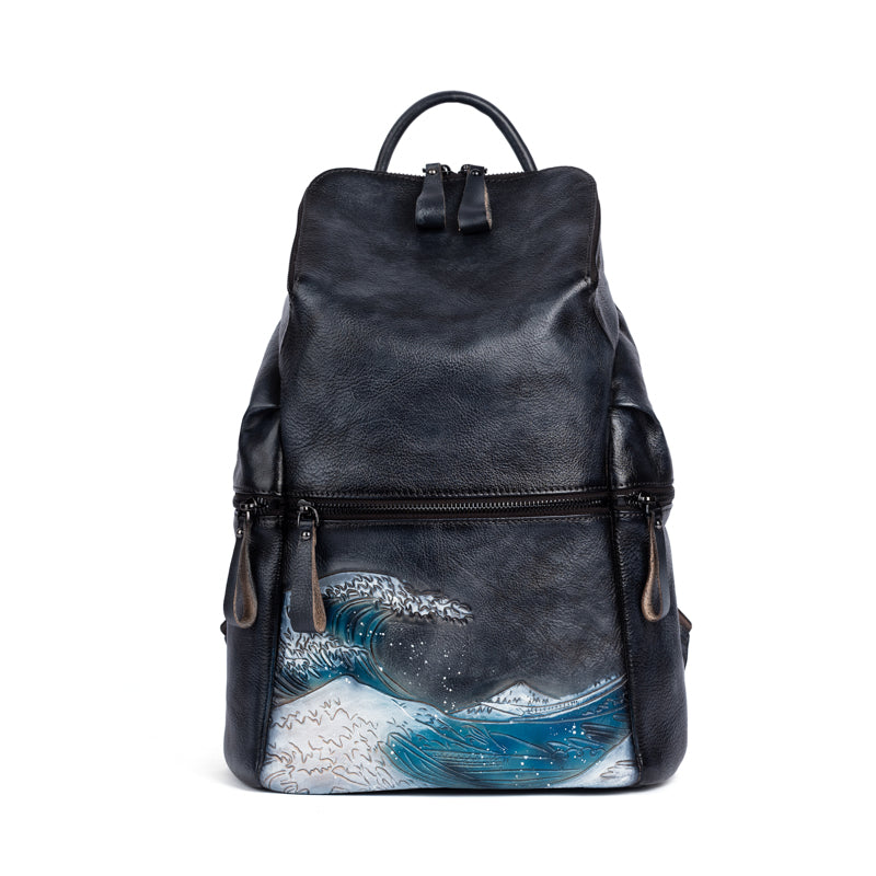 Rossie Viren women's vintage leather large backpack with sturdy straps and spacious interior, stylish handbag for everyday use.