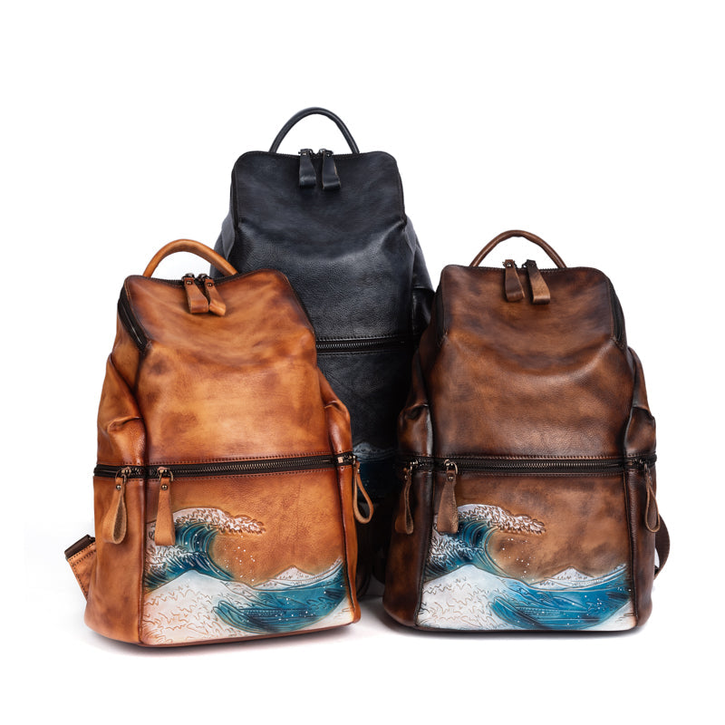 Rossie Viren women's vintage leather large backpack, stylish and spacious handbag with top handle and adjustable shoulder straps.