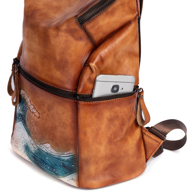 Rossie Viren women's vintage leather large backpack with adjustable straps and spacious interior, ideal for everyday use.