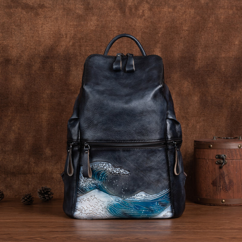Rossie Viren women's vintage leather large backpack with adjustable straps and spacious interior, perfect for everyday use.