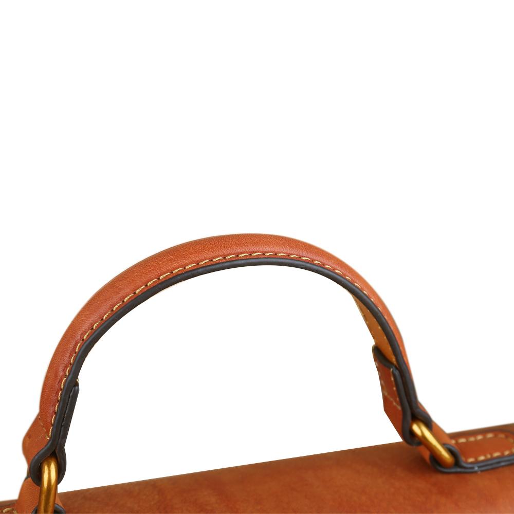 Women's vintage leather tote handbag with small top-handle, Rossie Viren, stylish and compact for everyday use.