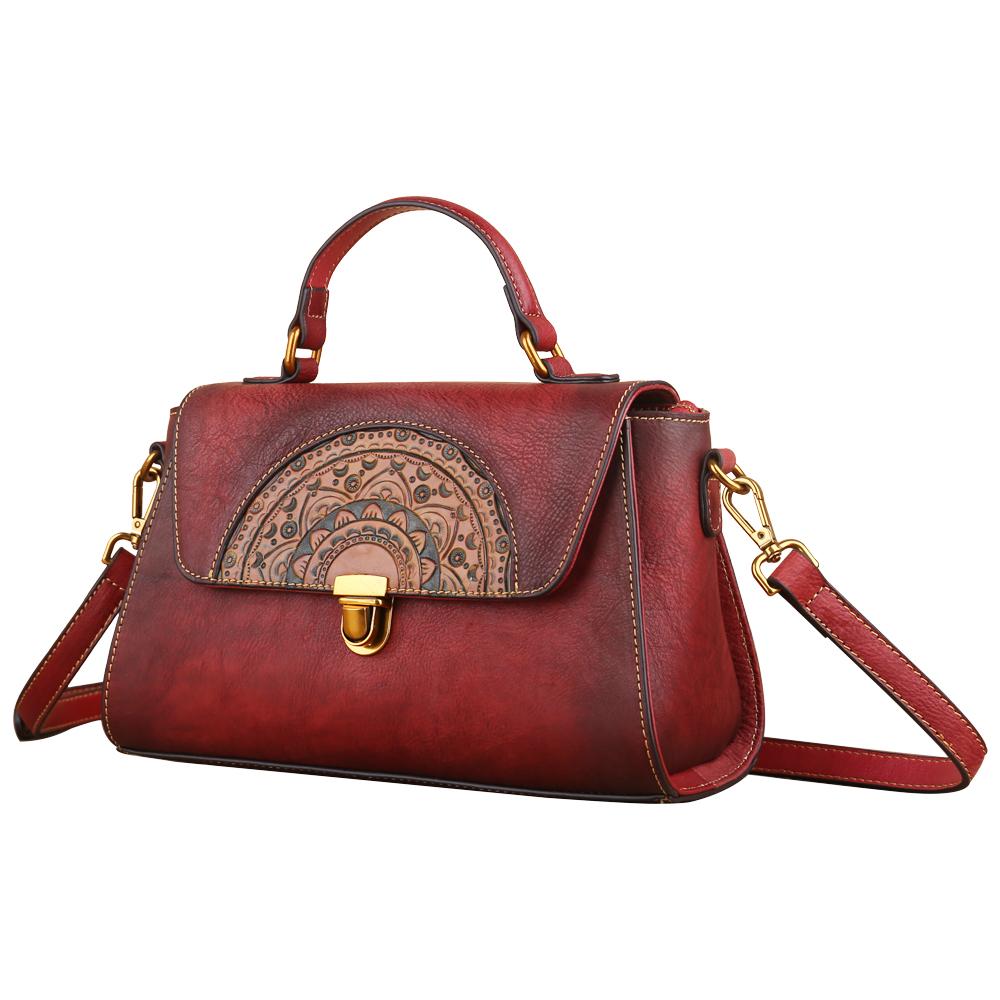Vintage leather women's tote handbag with small top-handle, stylish Rossie Viren leather bag for everyday use
