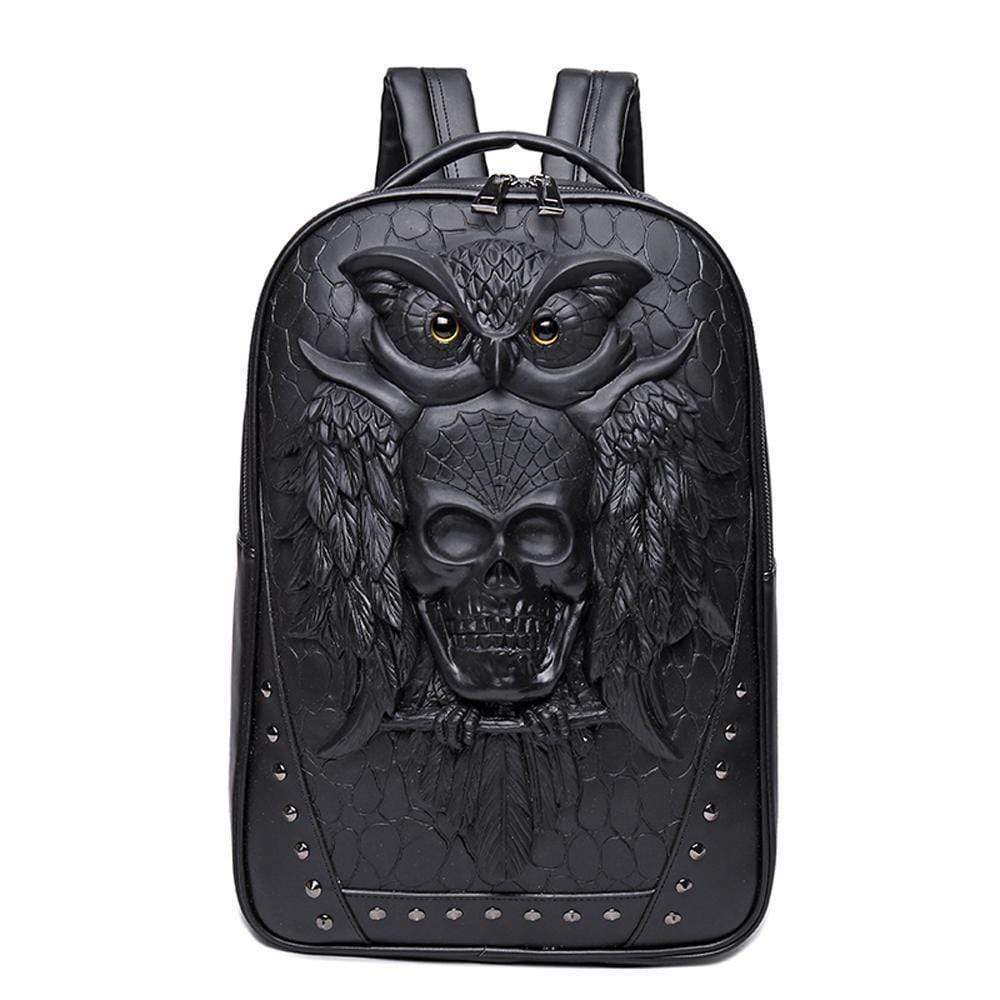Rossie Viren 3D eagle skull backpack with outdoor design, suitable for travel and carrying laptops, featuring detailed artwork.