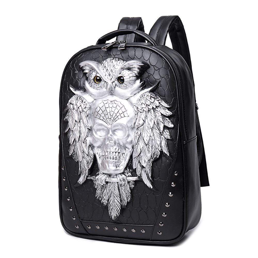 Rossie Viren 3D Eagle Skull backpack with multiple compartments, outdoor travel design, and laptop storage for outdoor adventures.