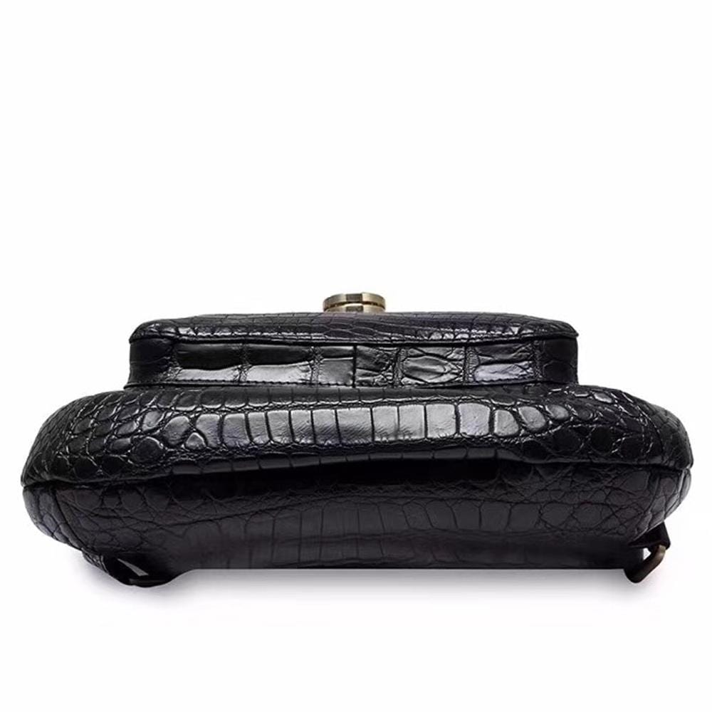 Crocodile belly leather women's backpack handbag by Rossie Viren featuring textured crocodile pattern and adjustable straps.