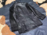 Exotic Crocodile Skin  Black Long Jacket With Zip  for Men