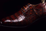 Lace-Up Shoes In Retro Brown Crocodile Skin Leather