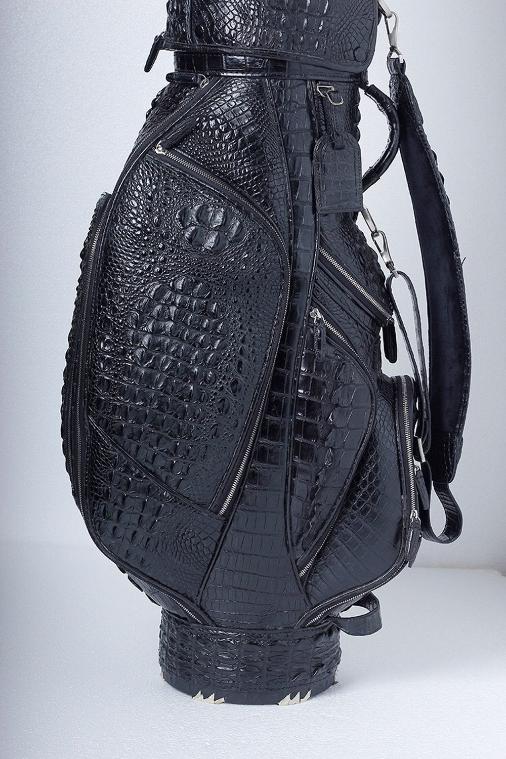 Pre-order Crocodile Leather Golf Set by Rossie Viren, includes golf cart and stand bags with luxurious crocodile leather finish.
