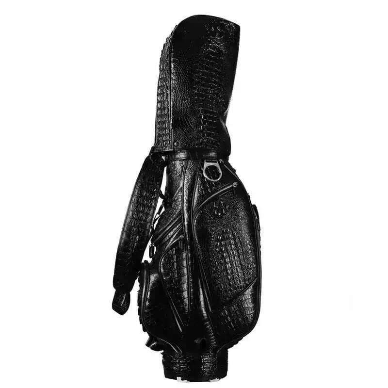 Pre-order Crocodile Leather Golf Set by Rossie Viren with golf bags including cart and stand bags, featuring elegant crocodile leather design.